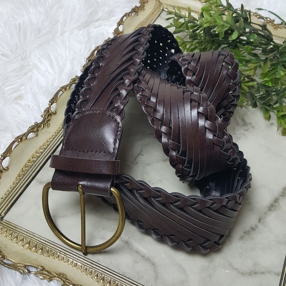 Brown and Brass Woven Leather Belt - Picture 3 of 3